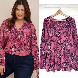 Torrid Butterfly Fairy Rose Floral Puff Sleeve Peasant Blouse Size 2X Romatic